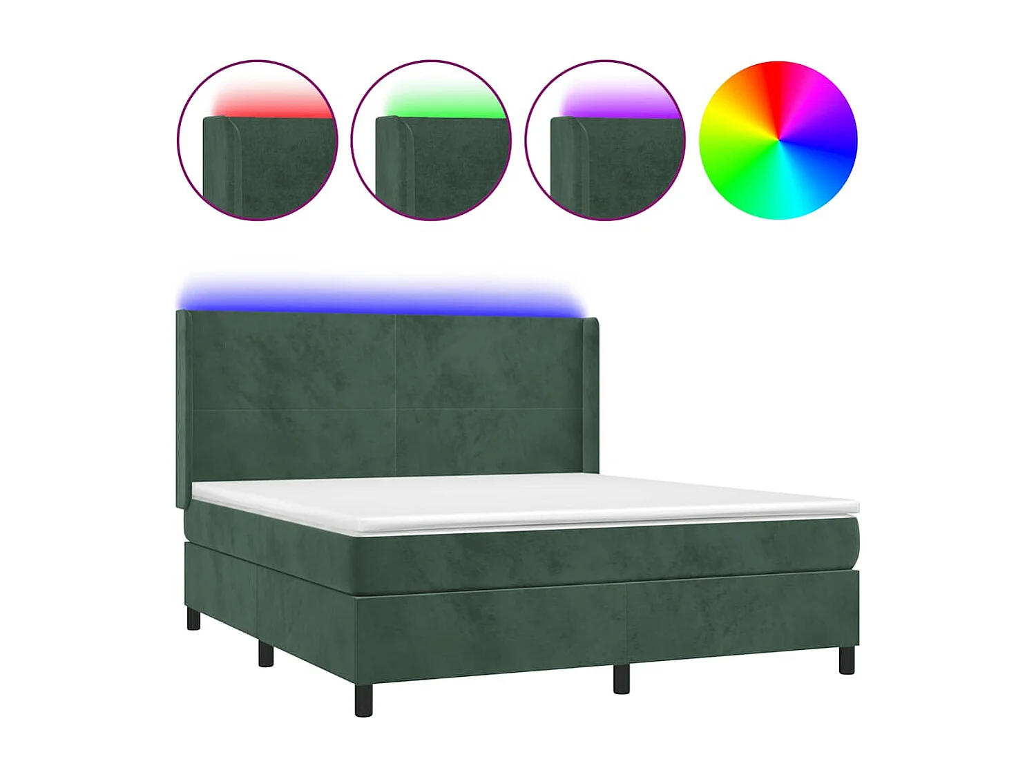 Cama box spring c/ colchão/LED 180x200 cm veludo verde-escuro