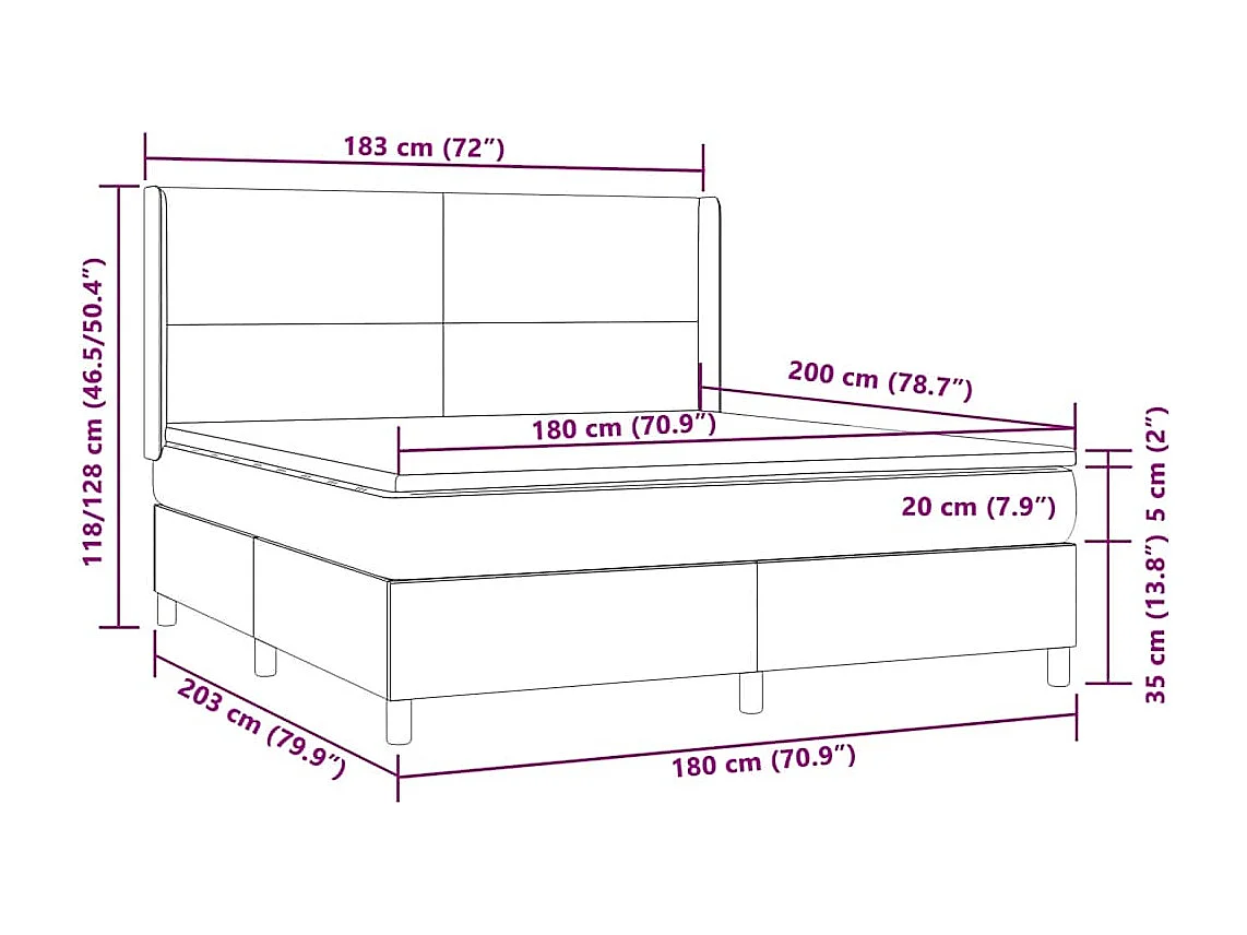 Cama box spring c/ colchão/LED 180x200 cm veludo verde-escuro