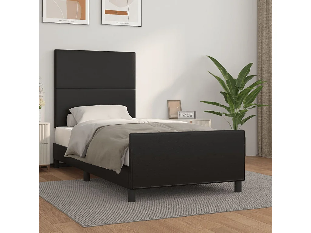 Bettgestell mit Kopfteil Schwarz 90x190 cm Kunstleder