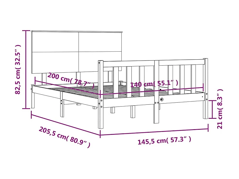 Cadre de lit sans matelas 140x200 cm bois massif de pin