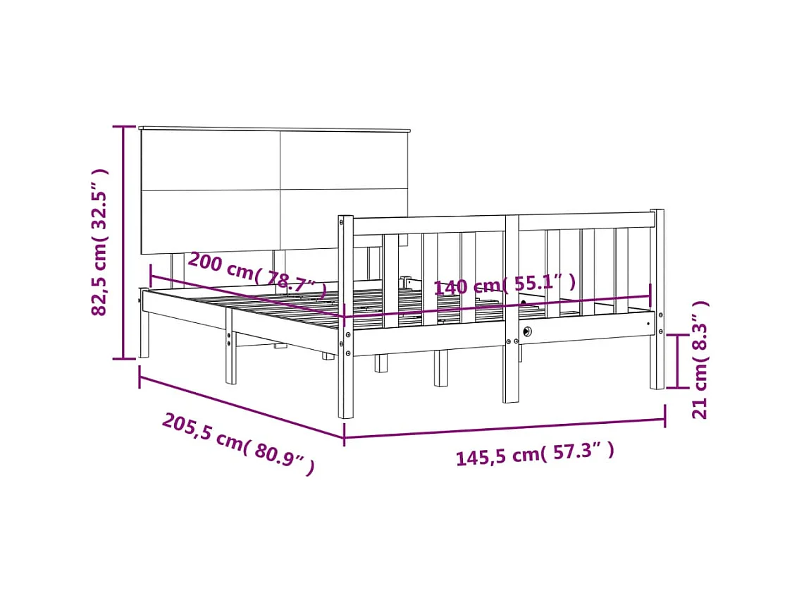 Cadre de lit sans matelas 140x200 cm bois massif de pin