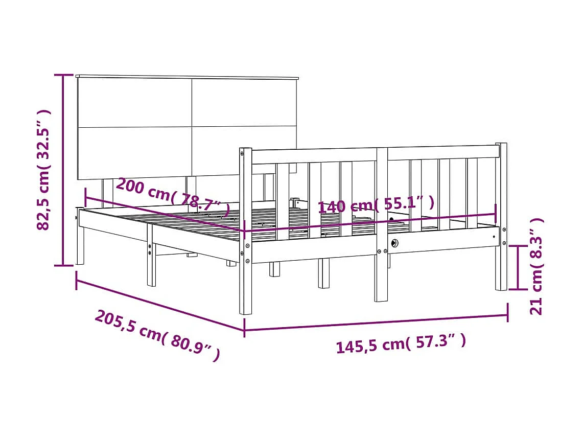 Massivholzbett ohne Matratze 140x200 cm Kiefernholz