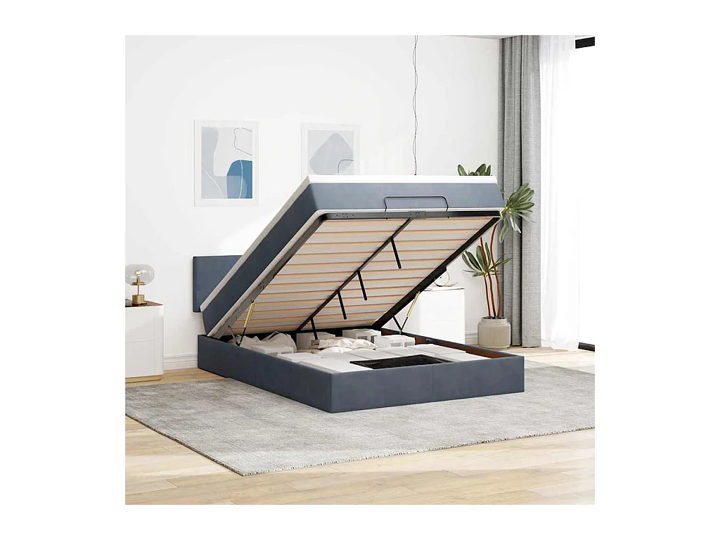 Cadre de lit ottoman avec matelas gris foncé 140x200 cm velours
