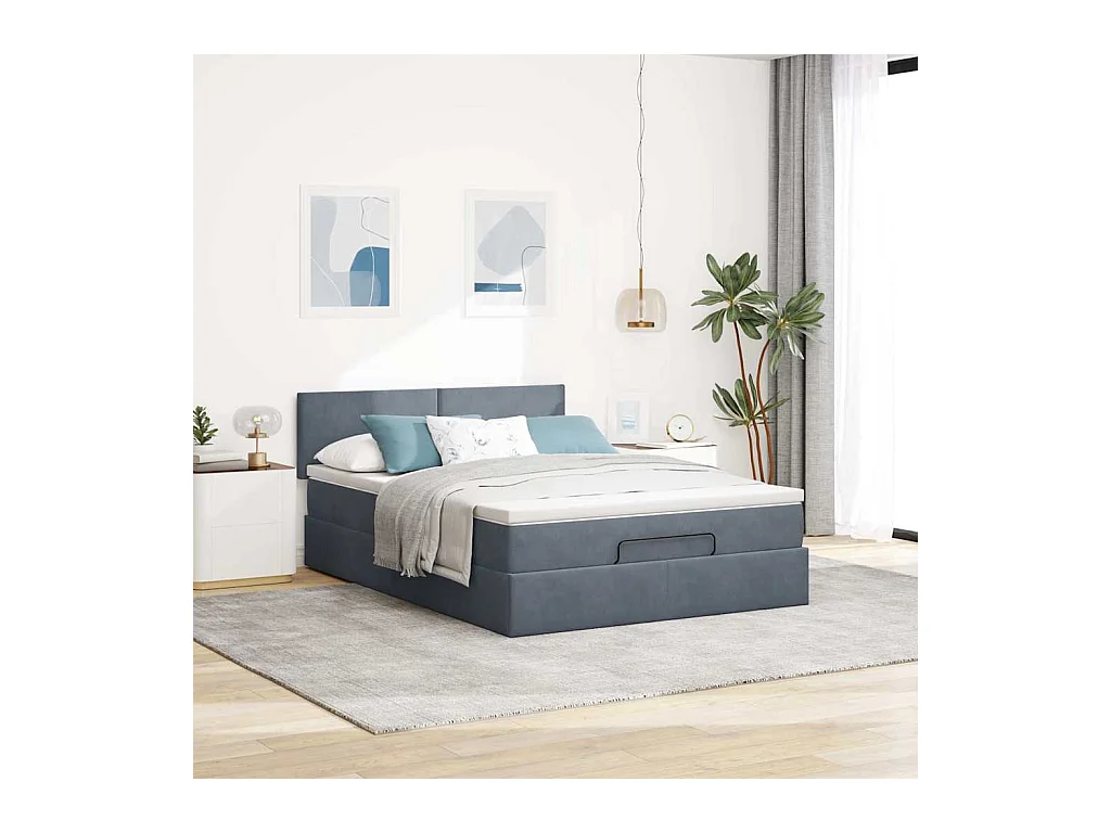 Cadre de lit ottoman avec matelas gris foncé 140x200 cm velours