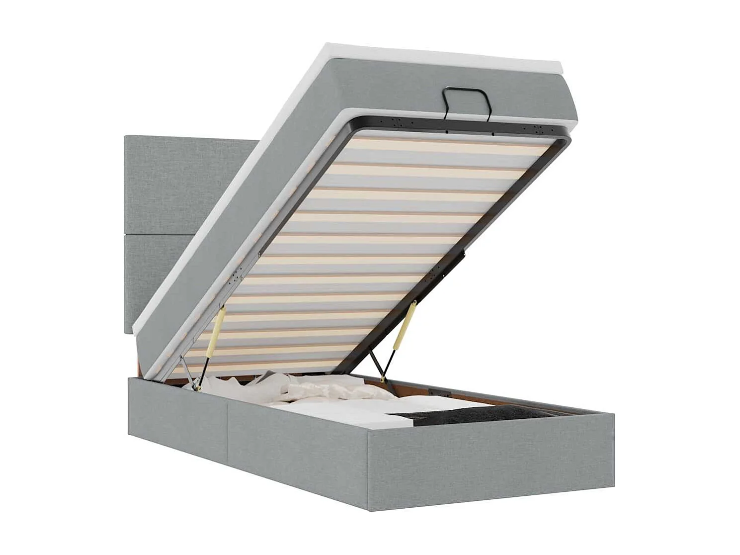 Ottomane Bett mit Matratze & LEDs Hellgrau 90x200 cm Stoff