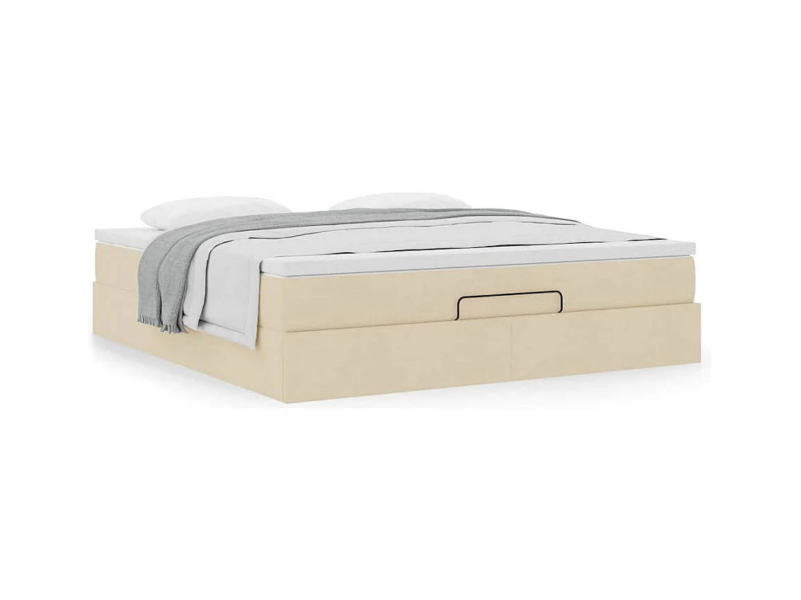 Struttura Letto Pouf con Materasso Crema 160x200 cm in Tessuto