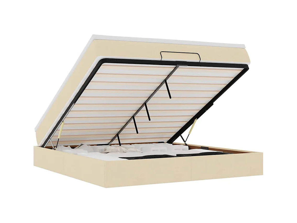 Struttura Letto Pouf con Materasso Crema 160x200 cm in Tessuto