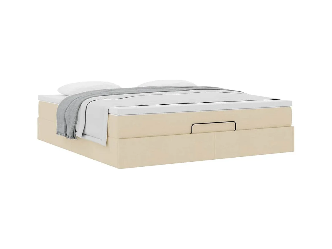 Struttura Letto Pouf con Materasso Crema 160x200 cm in Tessuto