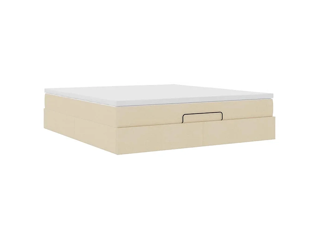 Struttura Letto Pouf con Materasso Crema 160x200 cm in Tessuto