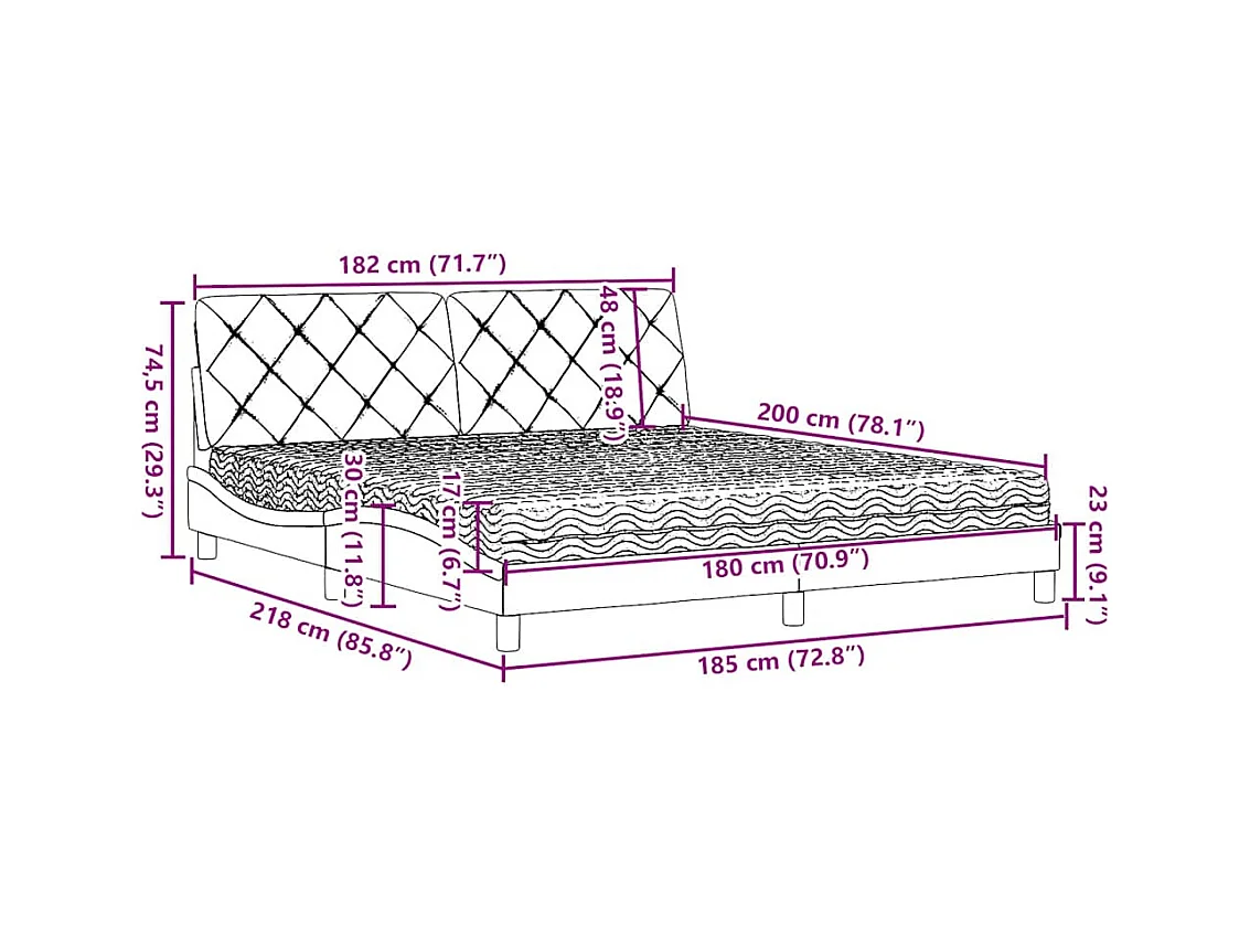 Lit avec matelas gris clair 180x200 cm tissu