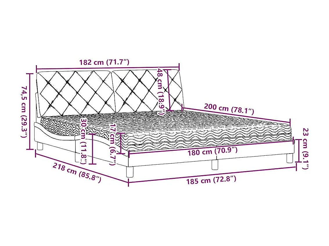 Letto con Materasso Grigio Chiaro180x200 cm Tessuto