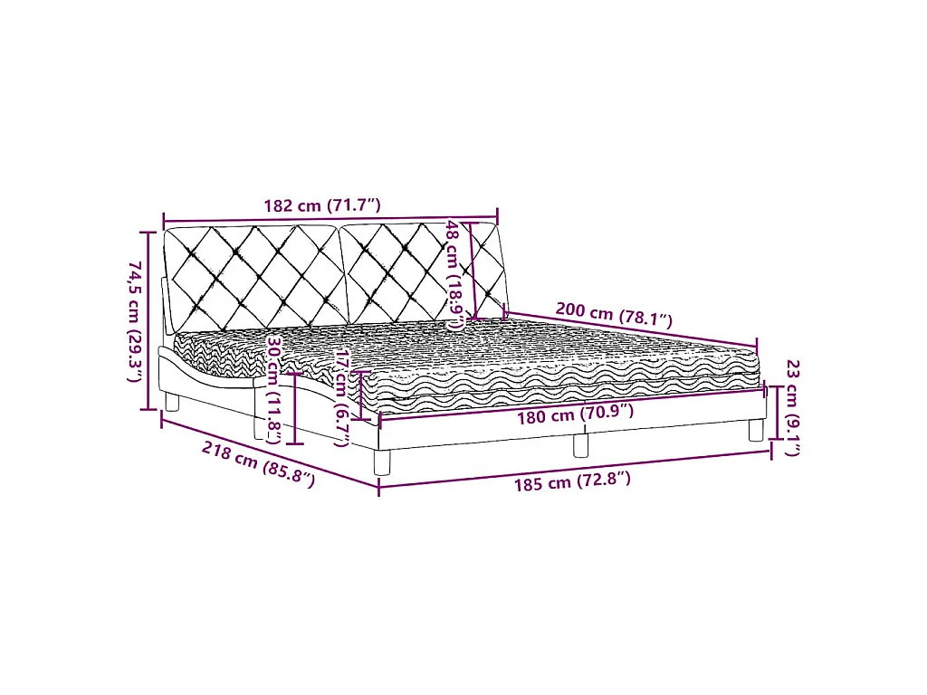 Lit avec matelas gris clair 180x200 cm tissu