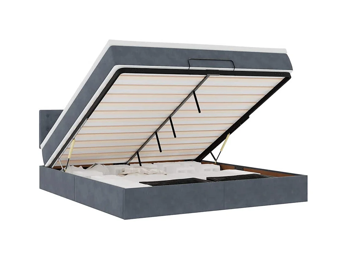 Ottoman-Bett mit Matratze & LEDs Dunkelgrau 160x200 cm Samt