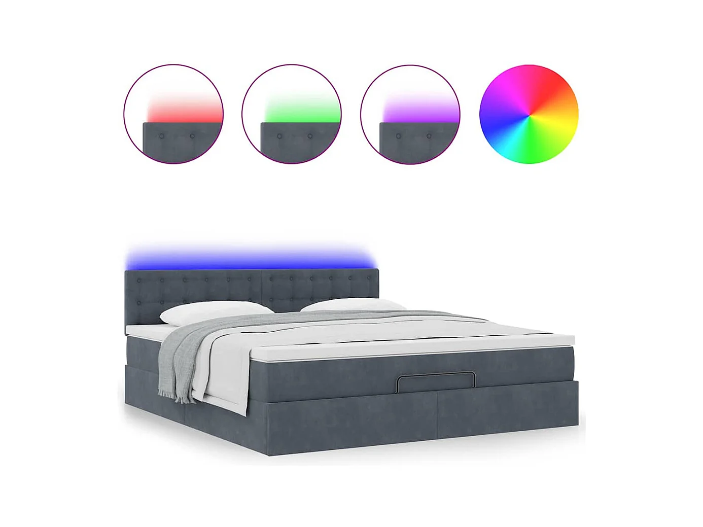 Ottoman-Bett mit Matratze & LEDs Dunkelgrau 160x200 cm Samt