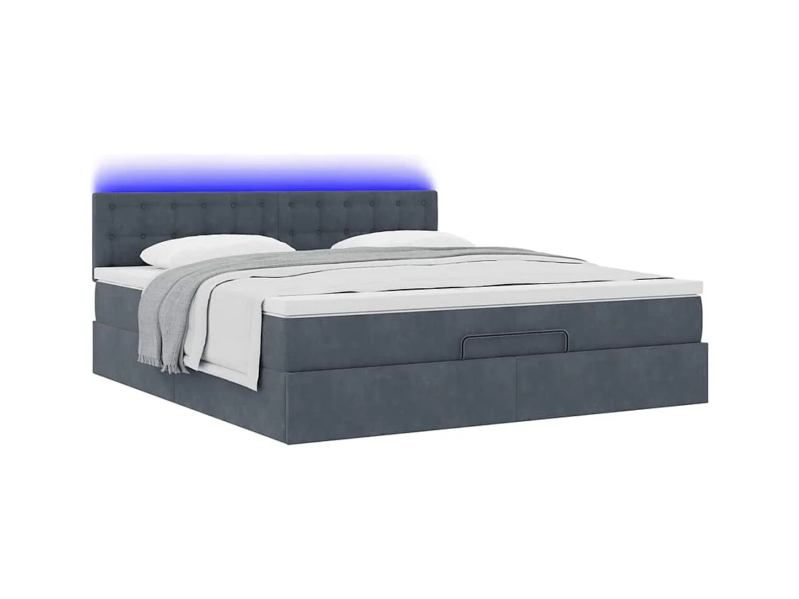 Ottoman-Bett mit Matratze & LEDs Dunkelgrau 160x200 cm Samt