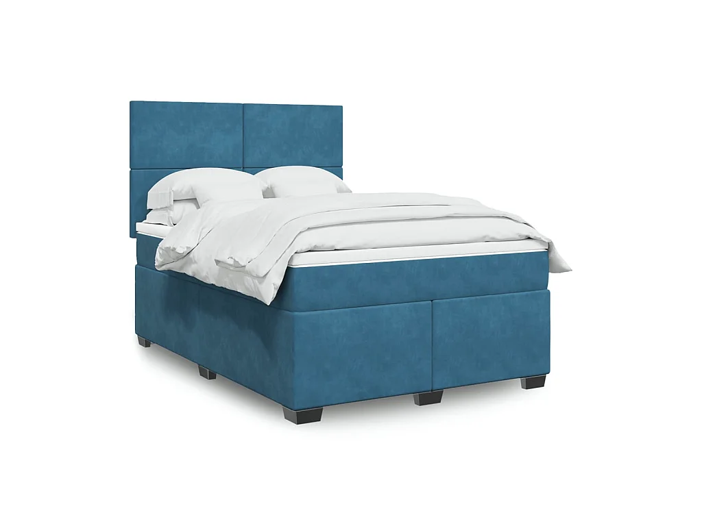 Sommier à lattes de lit et matelas bleu 160x200 cm velours