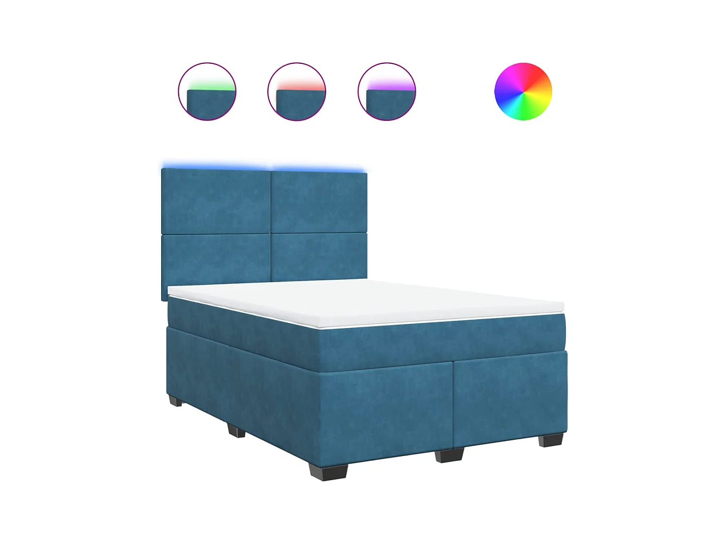 Sommier à lattes de lit et matelas bleu 160x200 cm velours