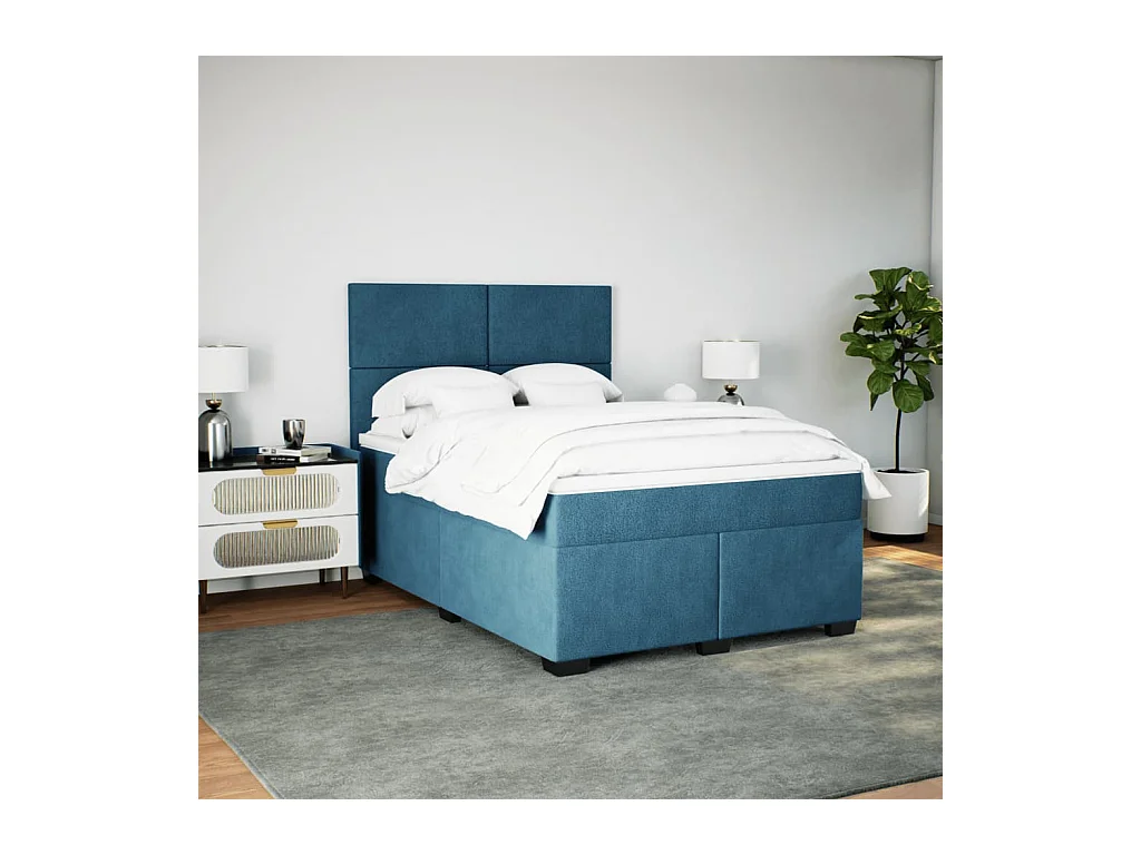 Sommier à lattes de lit et matelas bleu 160x200 cm velours