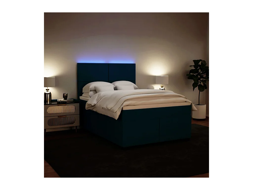 Sommier à lattes de lit et matelas bleu 160x200 cm velours