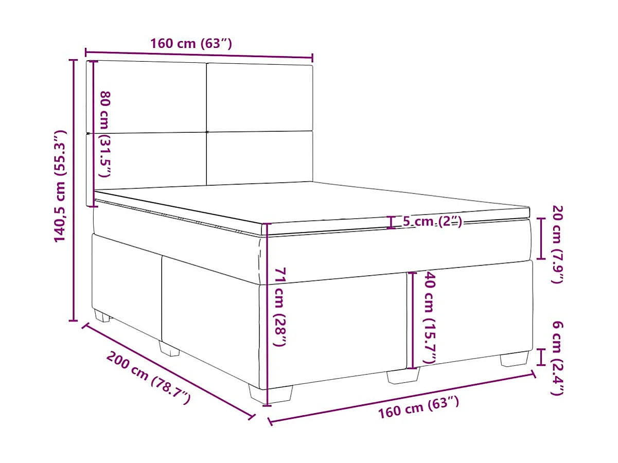 Giroletto a Molle con Materasso Blu 160x200 cm in Velluto
