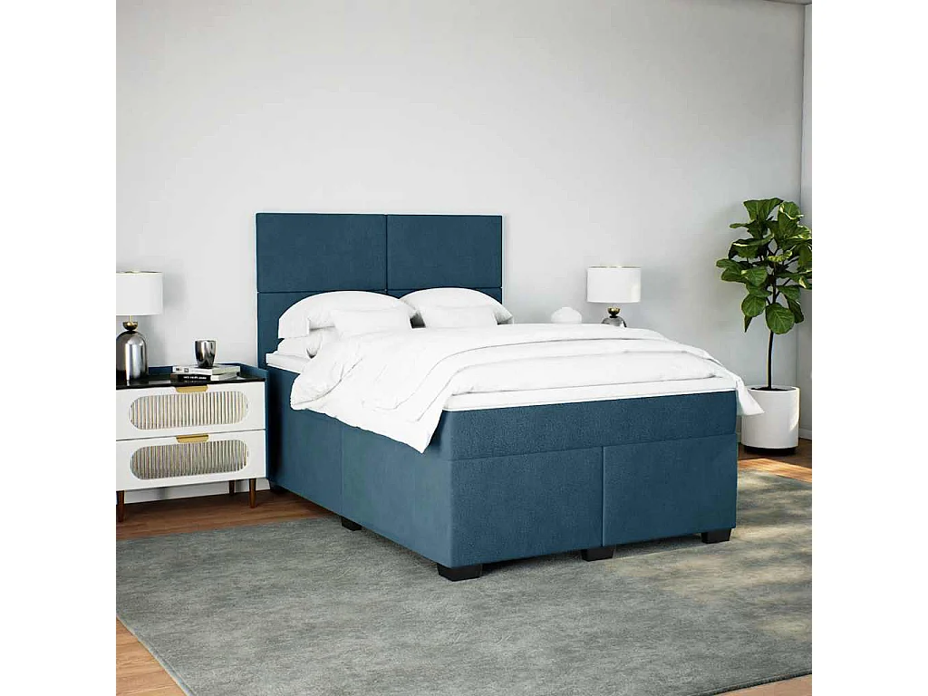 Cama com molas/colchão 160x200 cm veludo azul