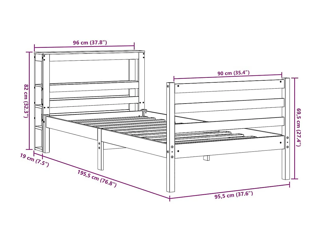 Massivholzbett ohne Matratze 90x190 cm Kiefer