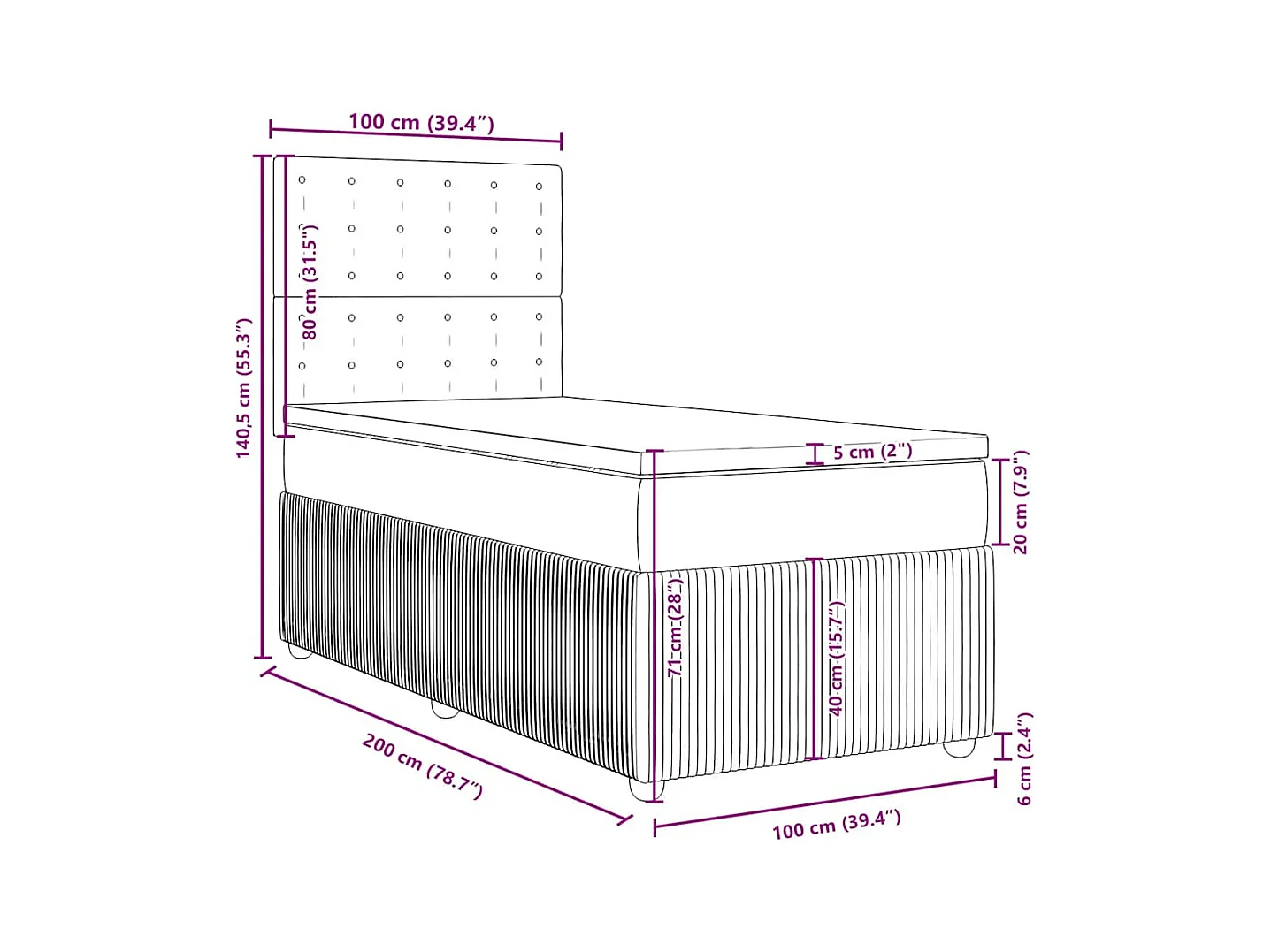 Boxspringbett mit Matratze Hellgrau 100x200 cm Stoff