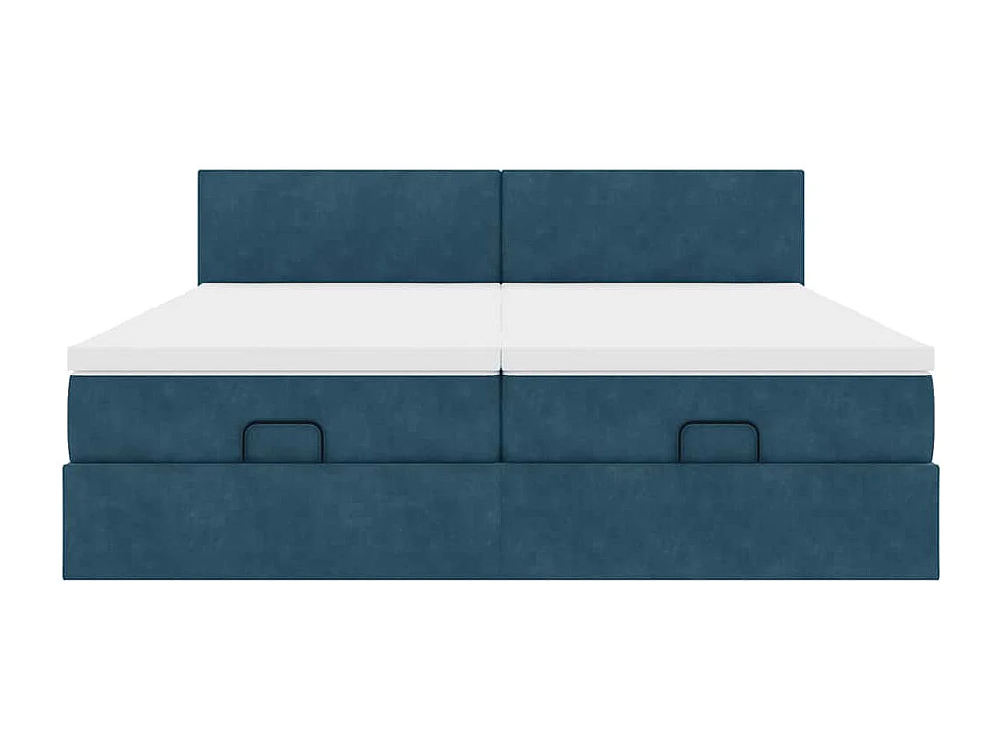 Cadre de lit ottoman avec matelas bleu foncé 180x200 cm velours