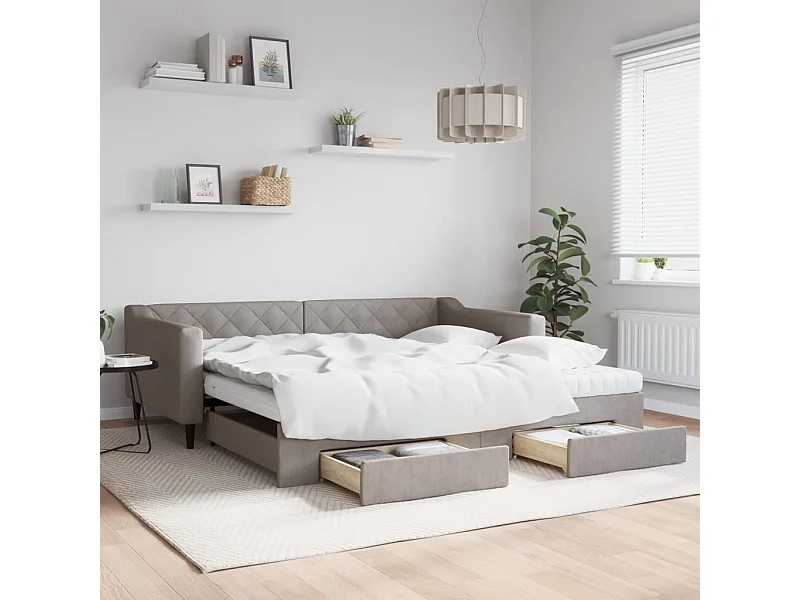 Tagesbett Ausziehbar mit Schubladen Taupe 100x200 cm Stoff