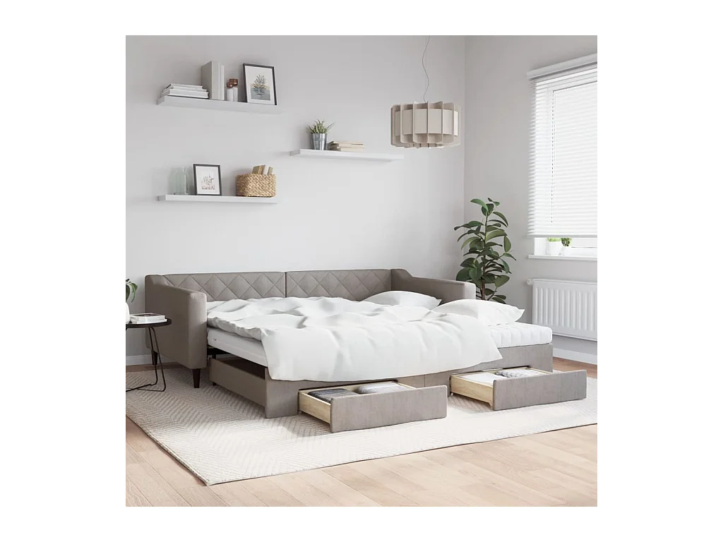 Tagesbett Ausziehbar mit Schubladen Taupe 100x200 cm Stoff