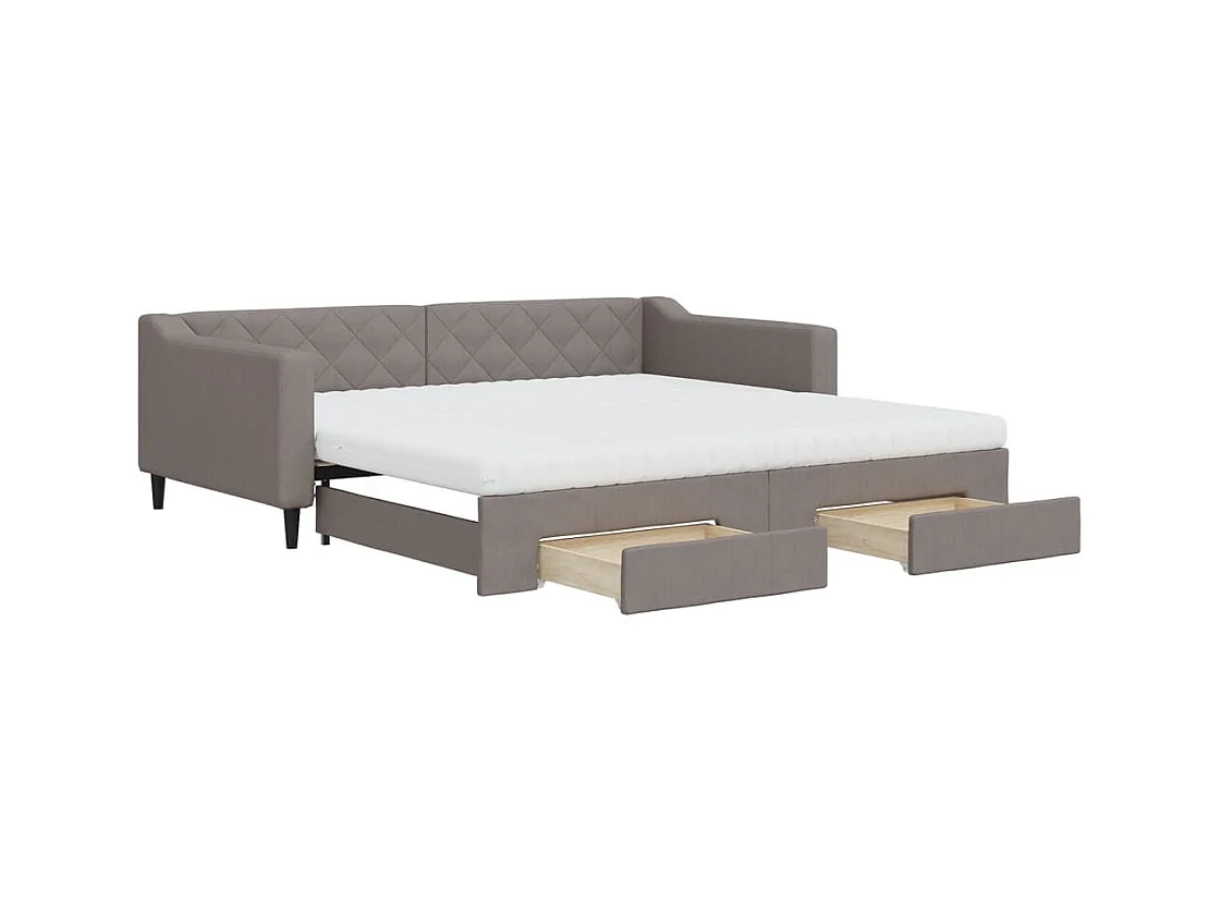Tagesbett Ausziehbar mit Schubladen Taupe 100x200 cm Stoff
