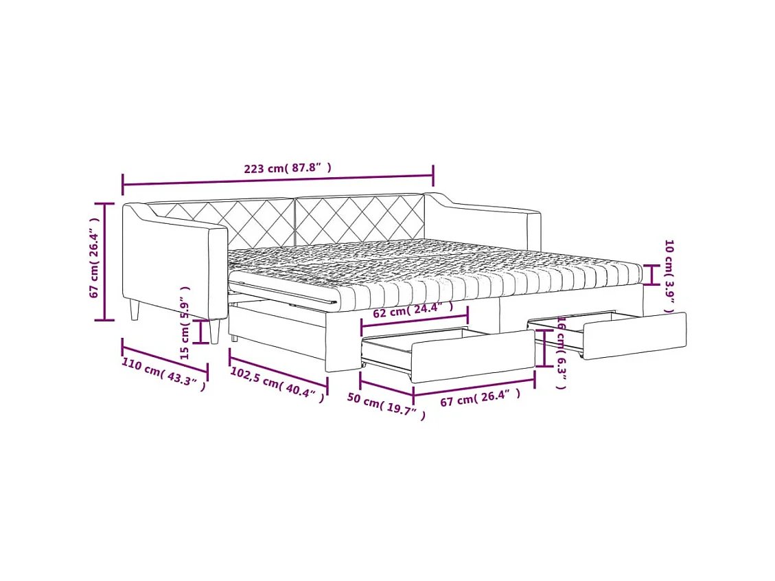 Tagesbett Ausziehbar mit Schubladen Taupe 100x200 cm Stoff