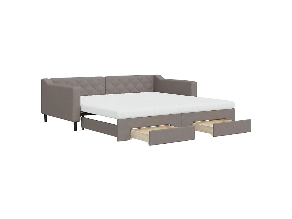 Divano Letto Estraibile con Cassetti Tortora 100x200 cm Tessuto