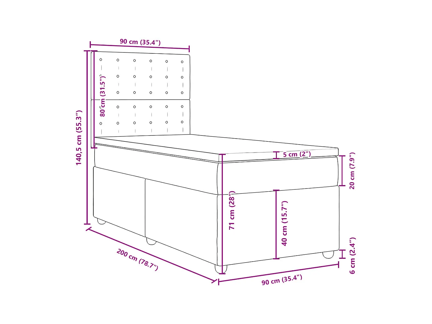 Sommier à lattes de lit avec matelas Crème 90x200 cm Tissu