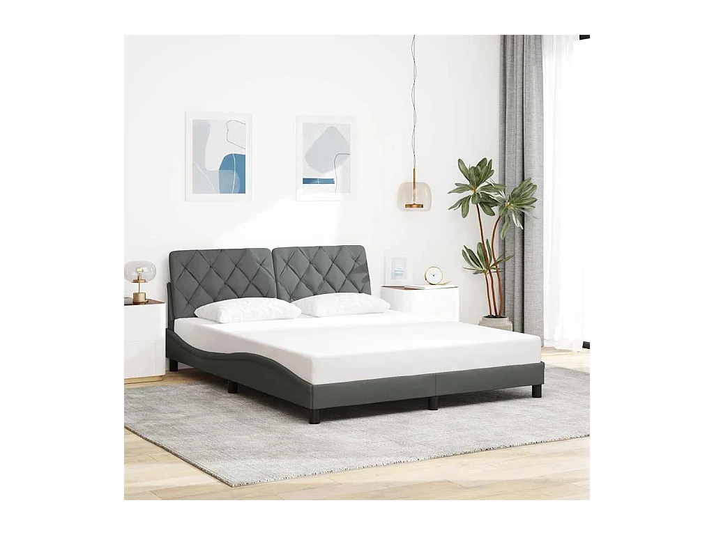 Cadre de lit sans matelas gris foncé 160x200 cm tissu