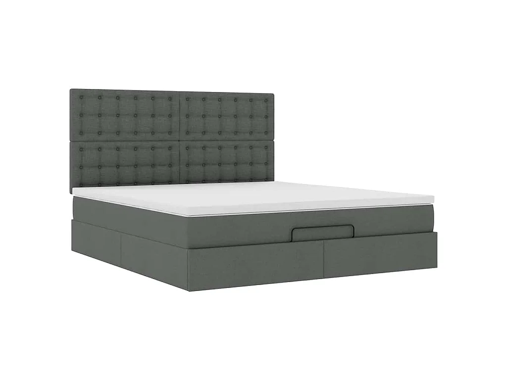 Cadre de lit ottoman avec matelas gris foncé 180x200 cm tissu