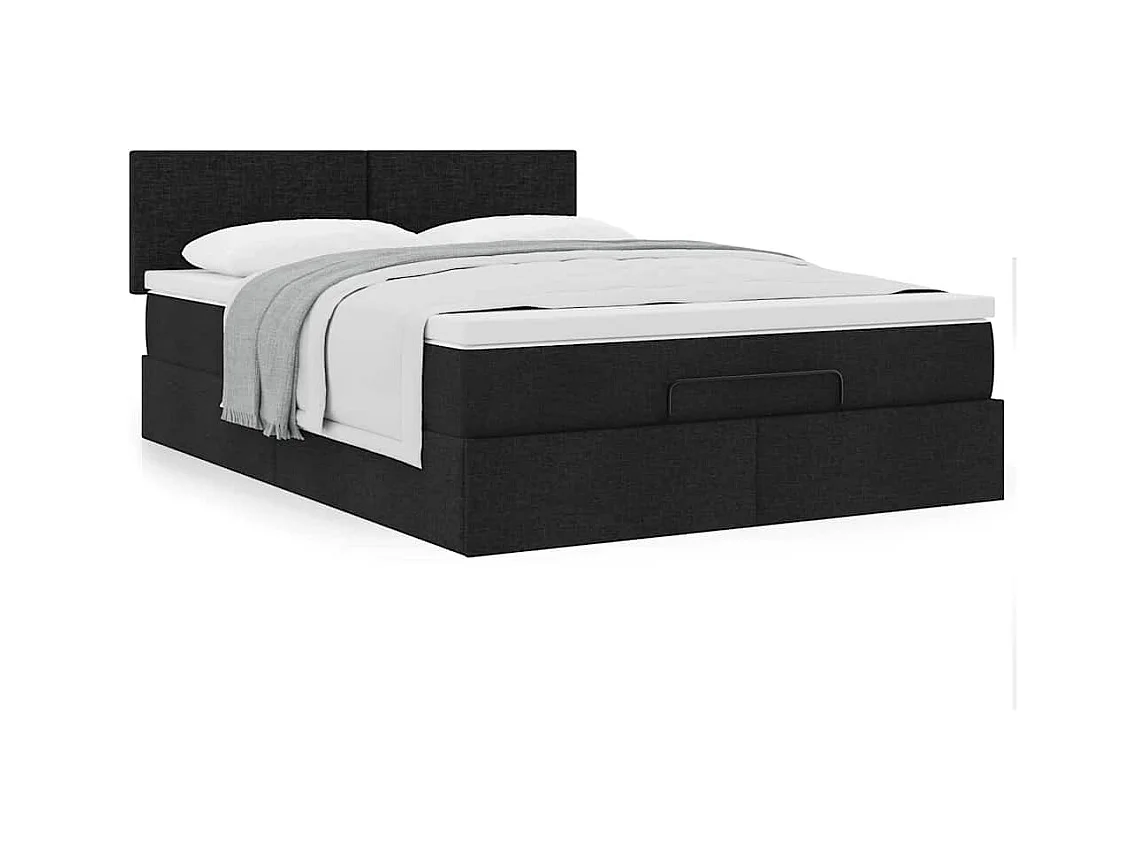 Lit ottoman avec matelas noir 140x190 cm tissu