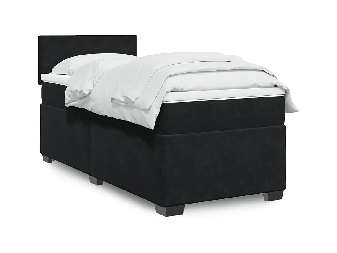 Sommier à lattes de lit avec matelas Noir 90x200 cm Velours