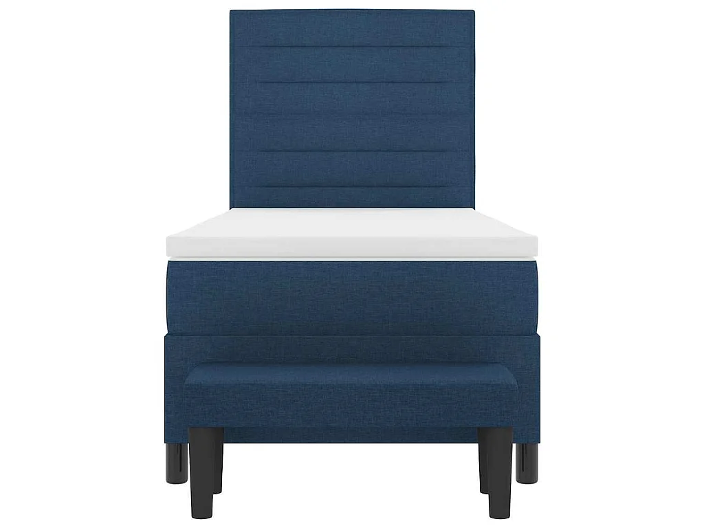Lit à ressorts avec tête de lit Bleu 90 x 200 cm tissu