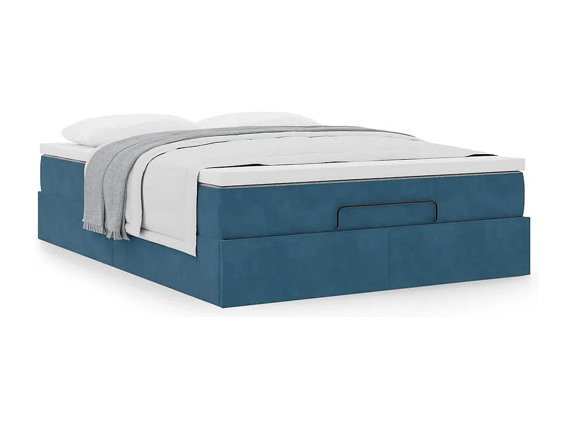 Estructura de cama otomana con colchón terciopelo azul oscuro