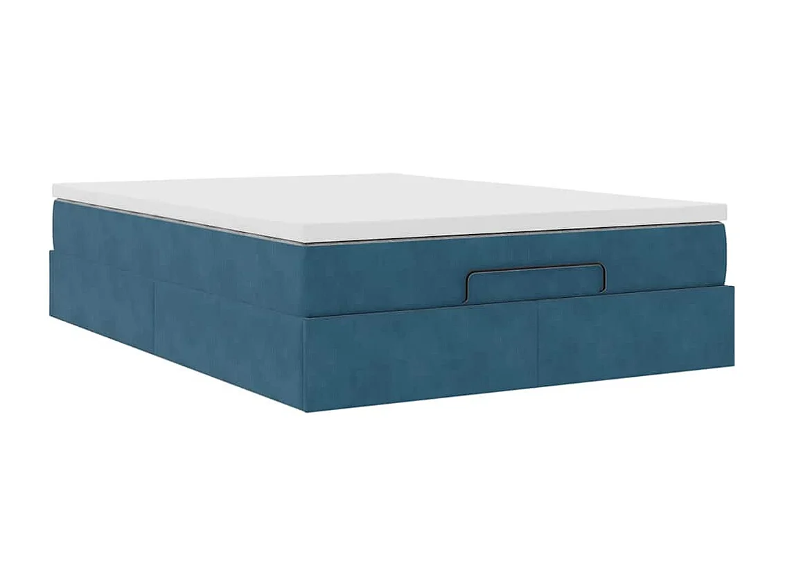 Estructura de cama otomana con colchón terciopelo azul oscuro