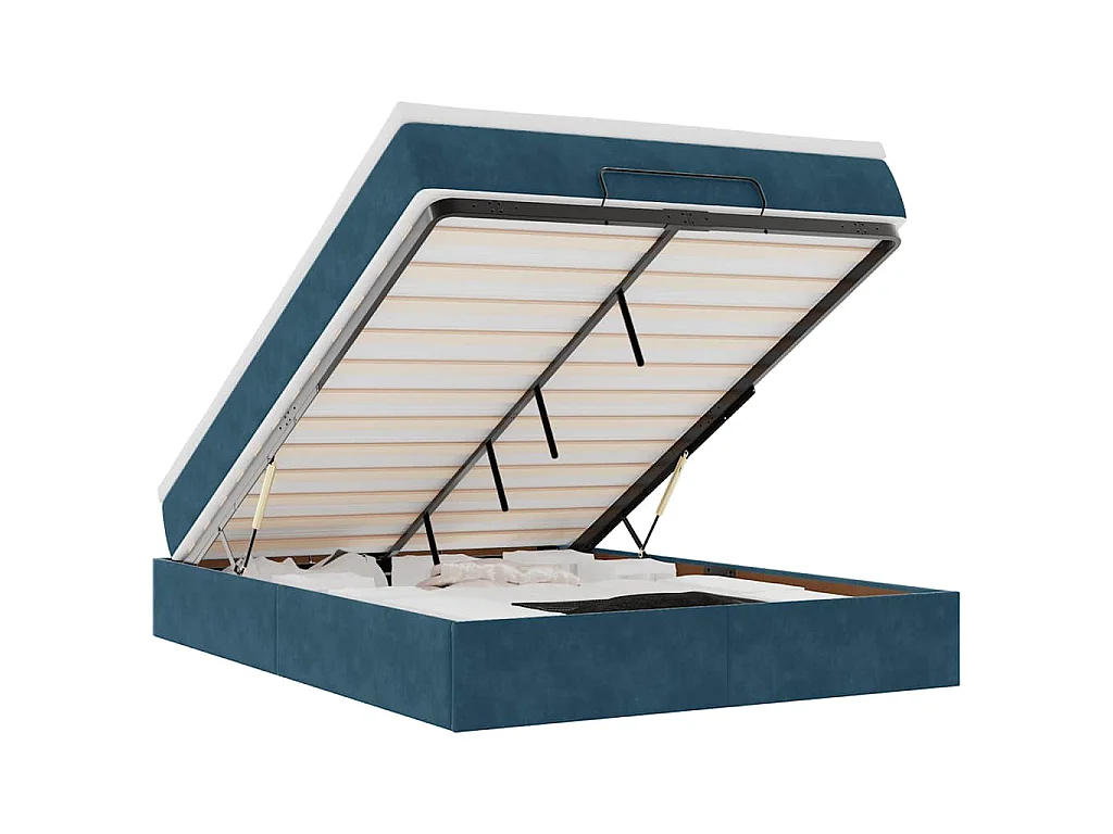 Ottoman bed met matras 140x190cm fluweel donkerblauw