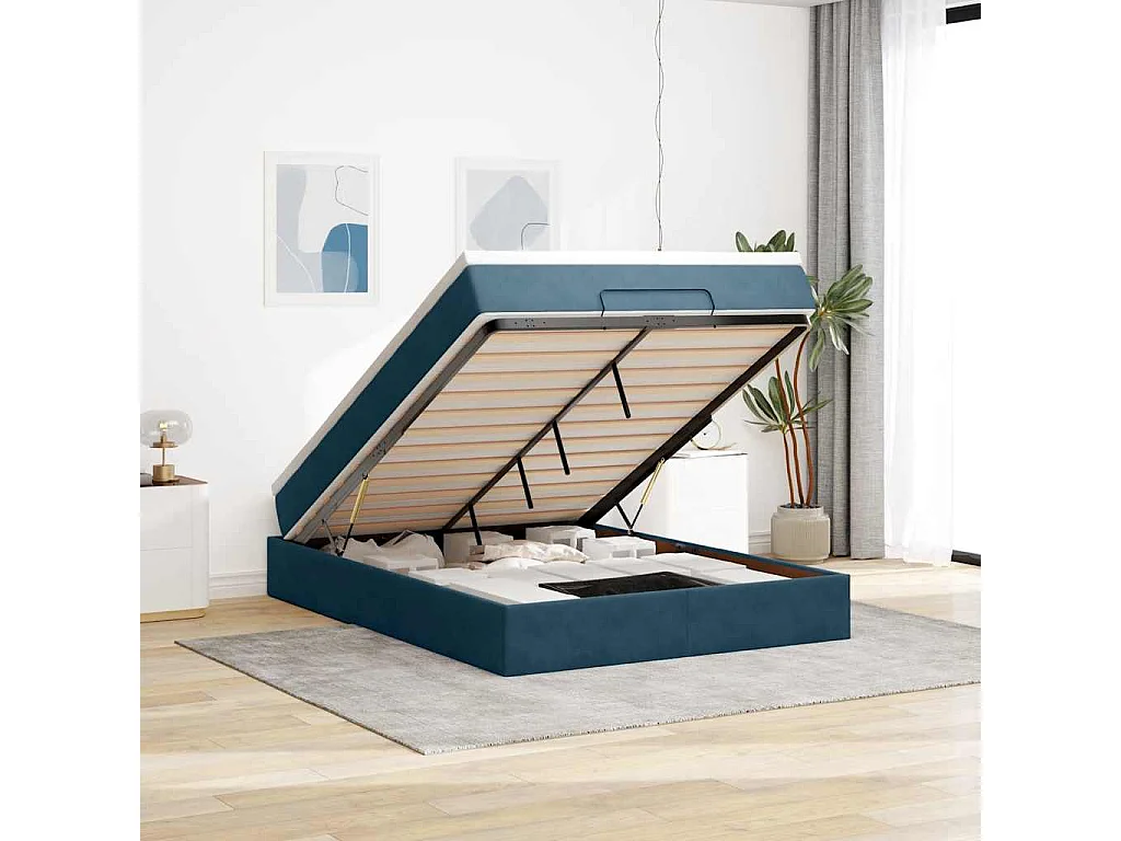 Ottoman bed met matras 140x190cm fluweel donkerblauw