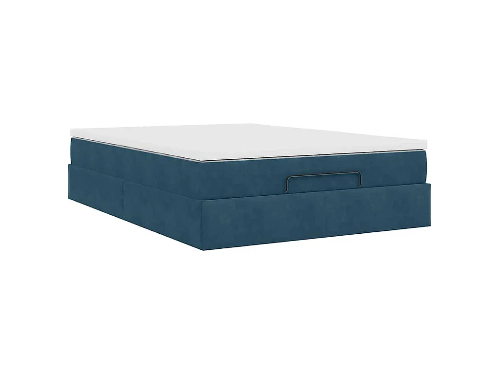 Cadre de lit ottoman avec matelas bleu foncé 140x190 cm velours