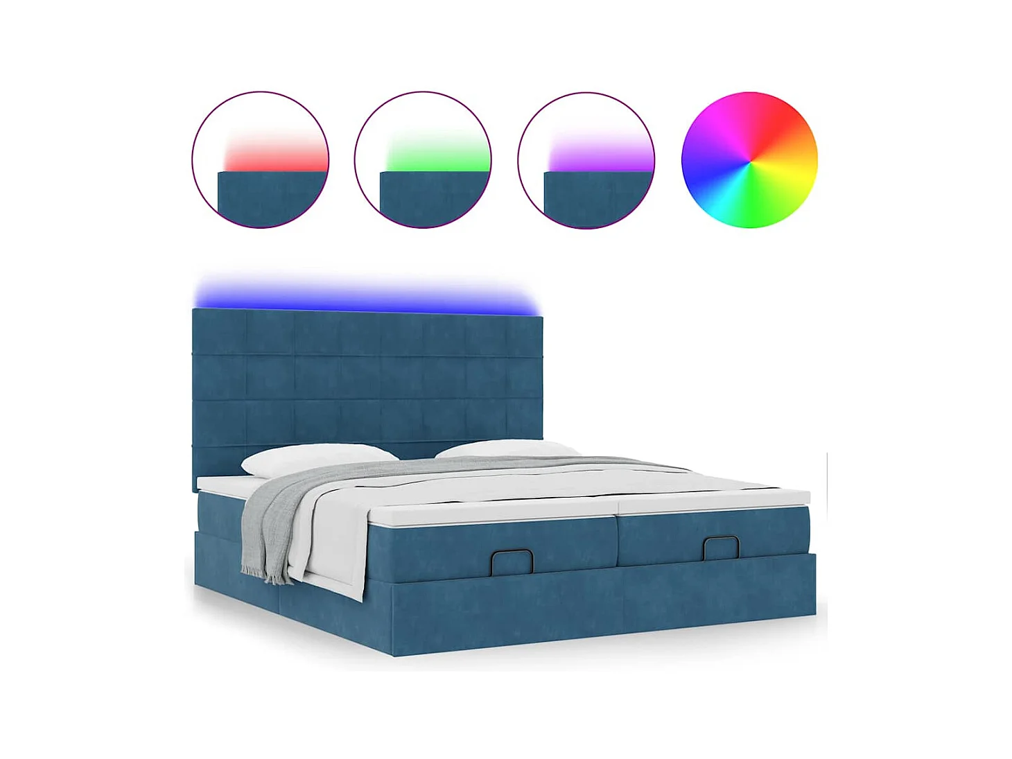 Cadre de lit ottoman avec matelas bleu foncé 180x200 cm velours