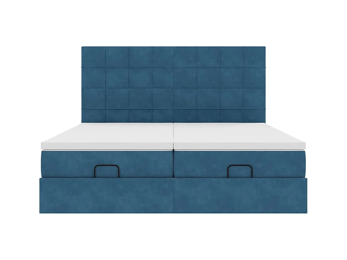Cadre de lit ottoman avec matelas bleu foncé 180x200 cm velours