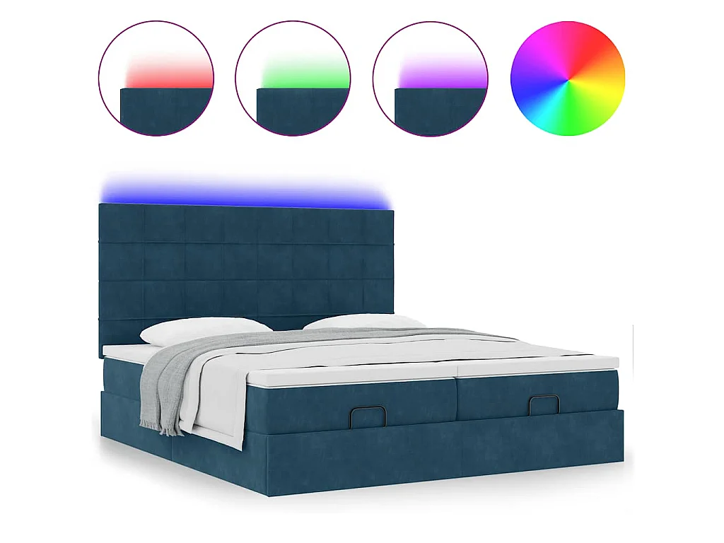 Estrutura cama otomana colchões 180x200 cm veludo azul escuro