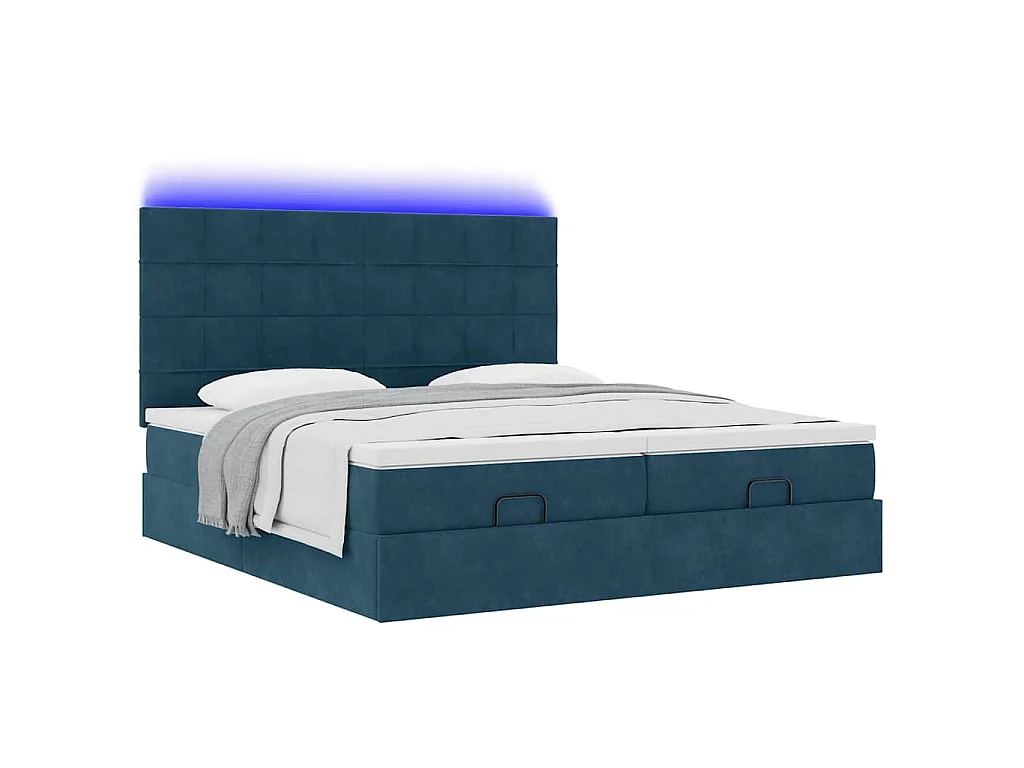 Estrutura cama otomana colchões 180x200 cm veludo azul escuro