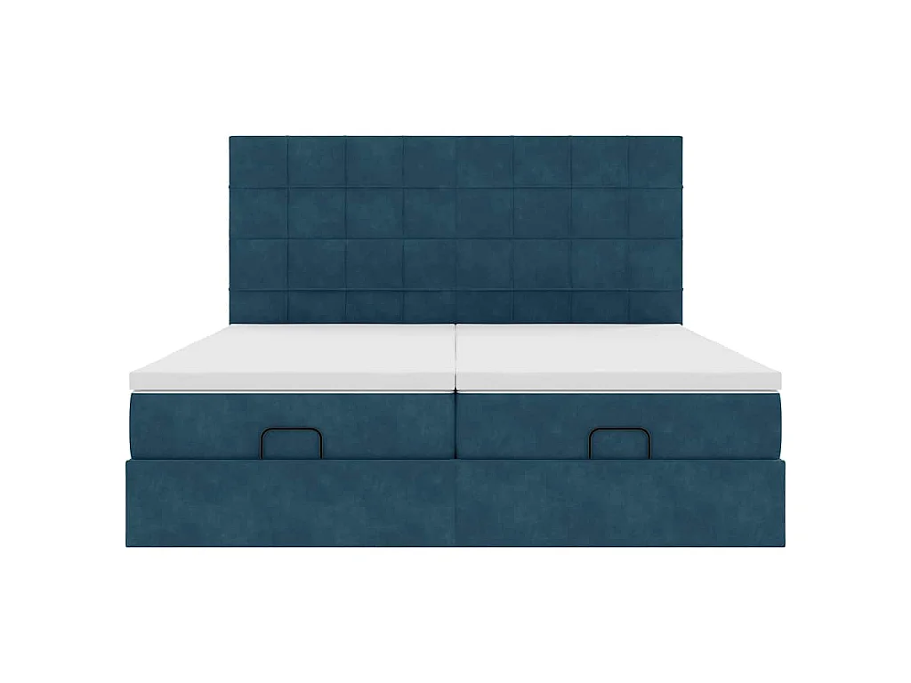 Estrutura cama otomana colchões 180x200 cm veludo azul escuro