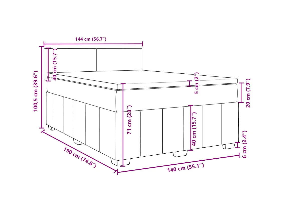 Boxspringbett mit Matratze Schwarz 140x190 cm Stoff